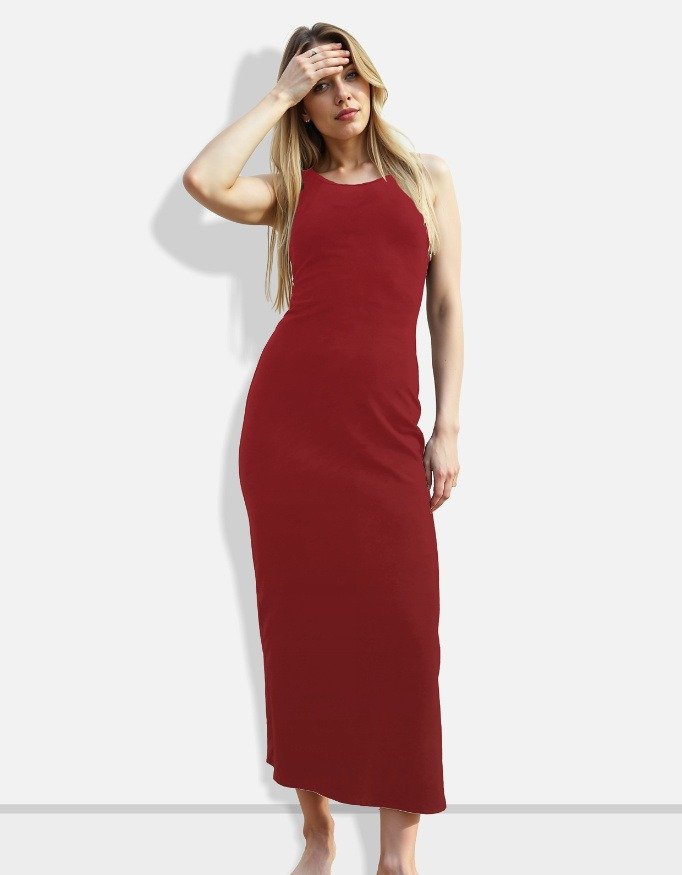 Wine Red Bodycon Maxi Dress