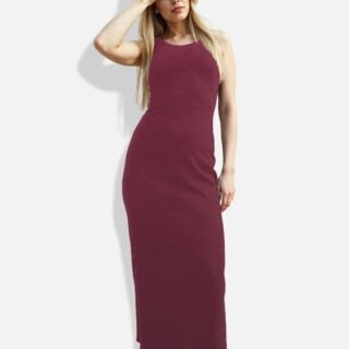 Wine Maroon Skin-Fit Maxi Dress