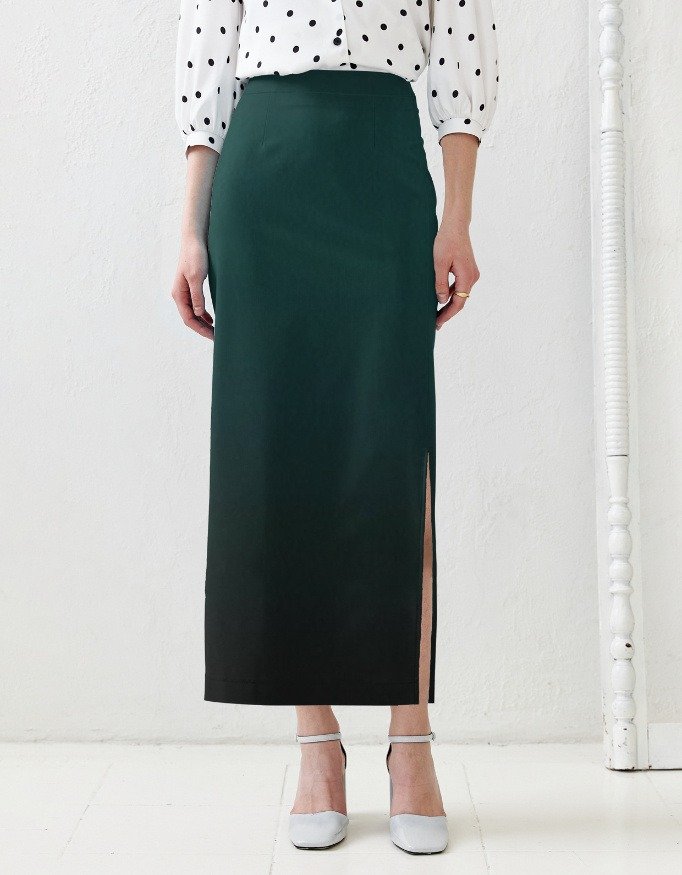 Dark Green Pencil Skirt with Side Slit