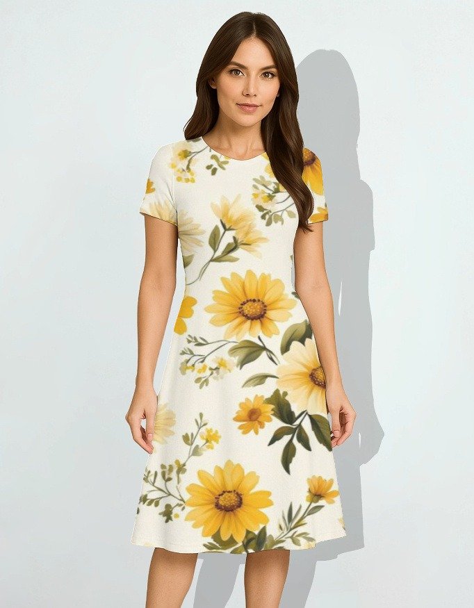 Sunflower Print Fit & Flare Dress