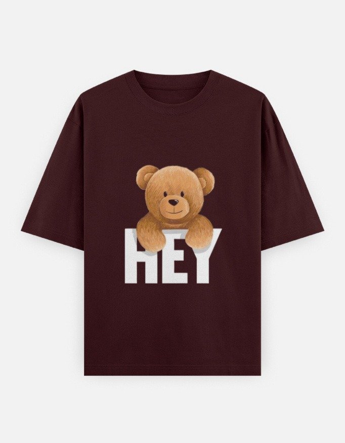 Hey Teddy Bear Graphic T-Shirt (Front Design)